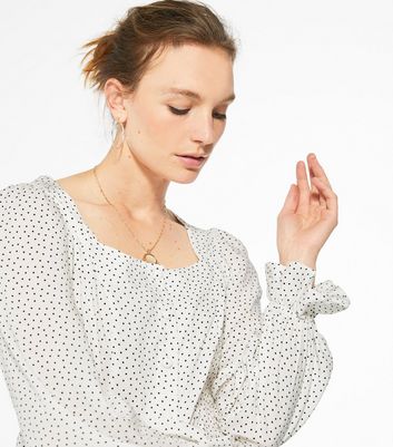 New Look White Spot Square Neck Blouse